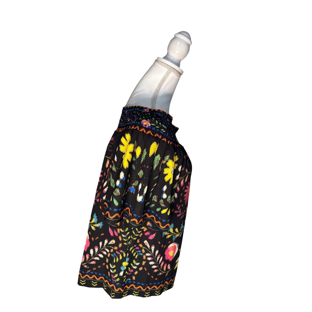 Flying Tomato Womens Black Neon Floral Off The Shoulder Smocked Blouse Large - Picture 4 of 7